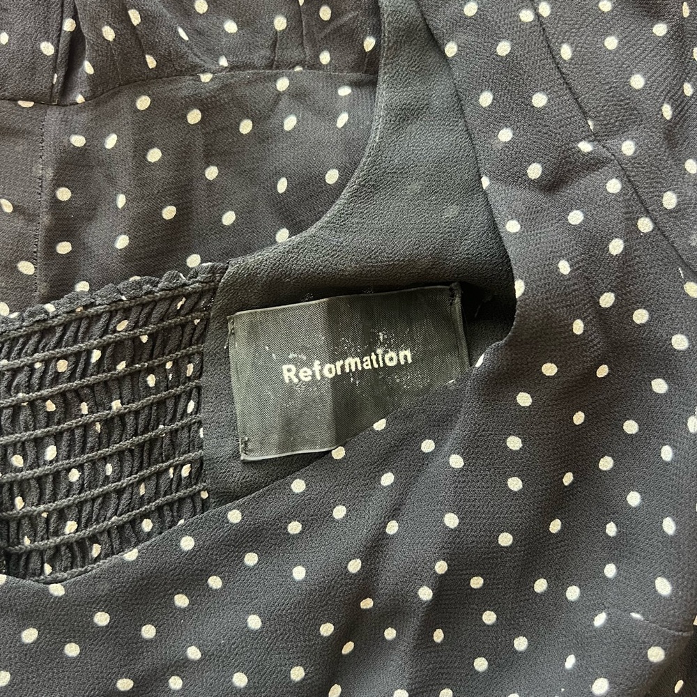Reformation Bradshaw Mini Black White Polka Dot Dress - Picture 7 of 8